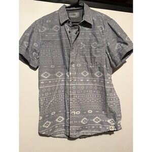 Free Planet Men's L Gray Geometric Cotton Pocket Button-Up Shirt. F6006